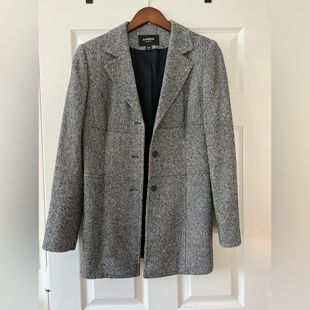 Black & White Tweed Textured Long Blazer